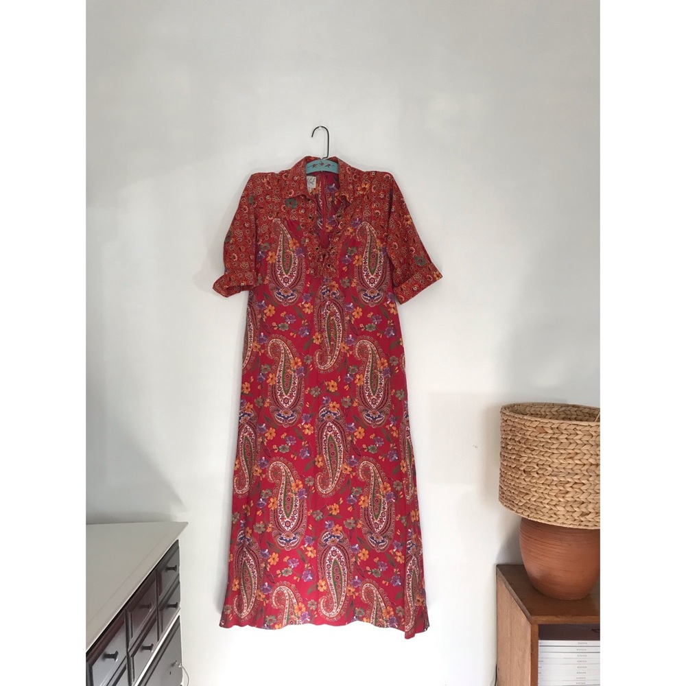 vintage boho maxi dress caftan muumuu house coat